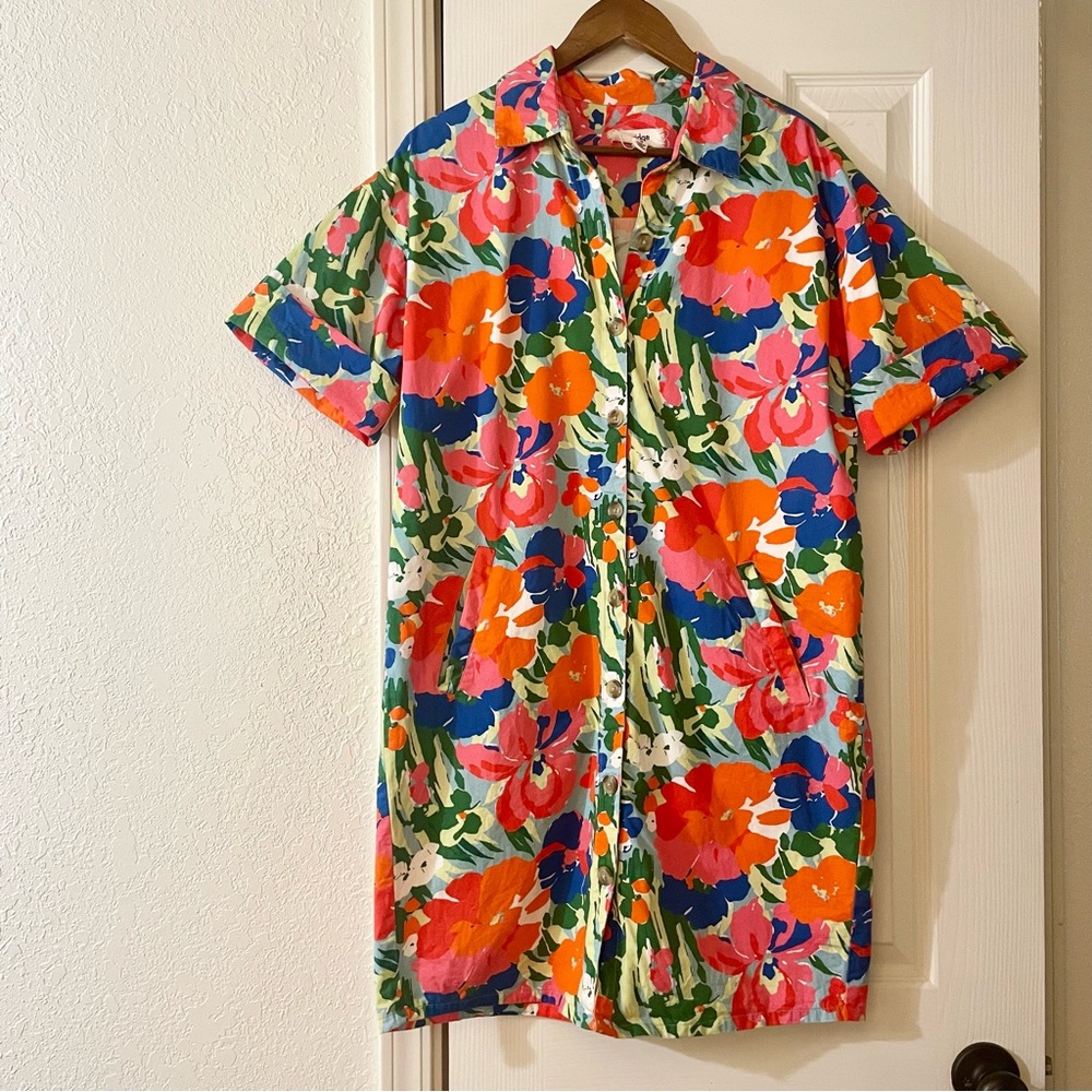 ANTHROPOLOGIE PORRIDGE Watercolor Shirt Dress With Pockets Women’s Size Medium